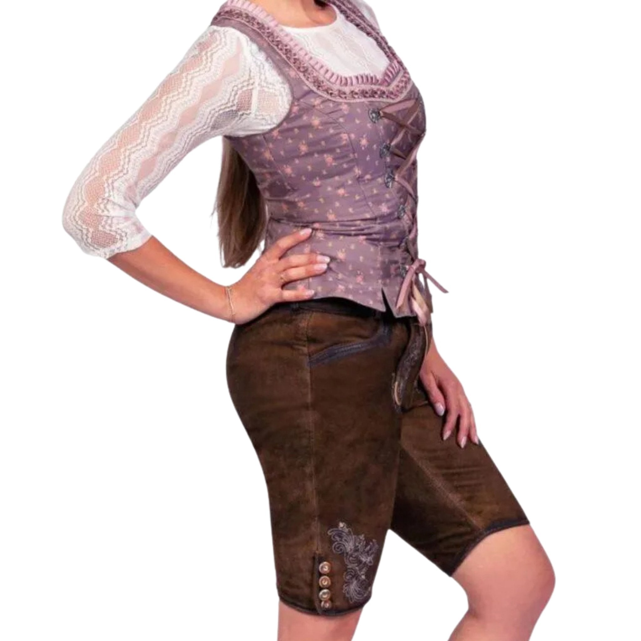 Mauve Dirndl Corset Vest with Lace-Up Front Ties
