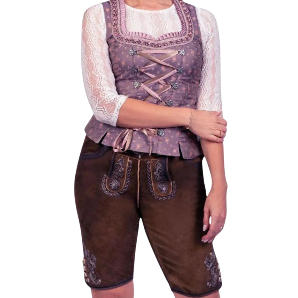 Mauve Dirndl Corset Vest with Lace-Up Front Ties