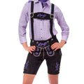 Women's Black Lederhosen with Purple Embroidery