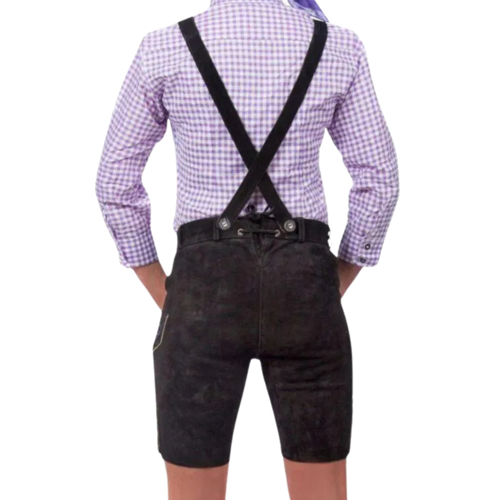 Women's Black Lederhosen with Purple Embroidery
