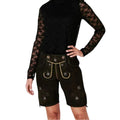 Women's Black Long Lederhosen with Edelweiss Detail