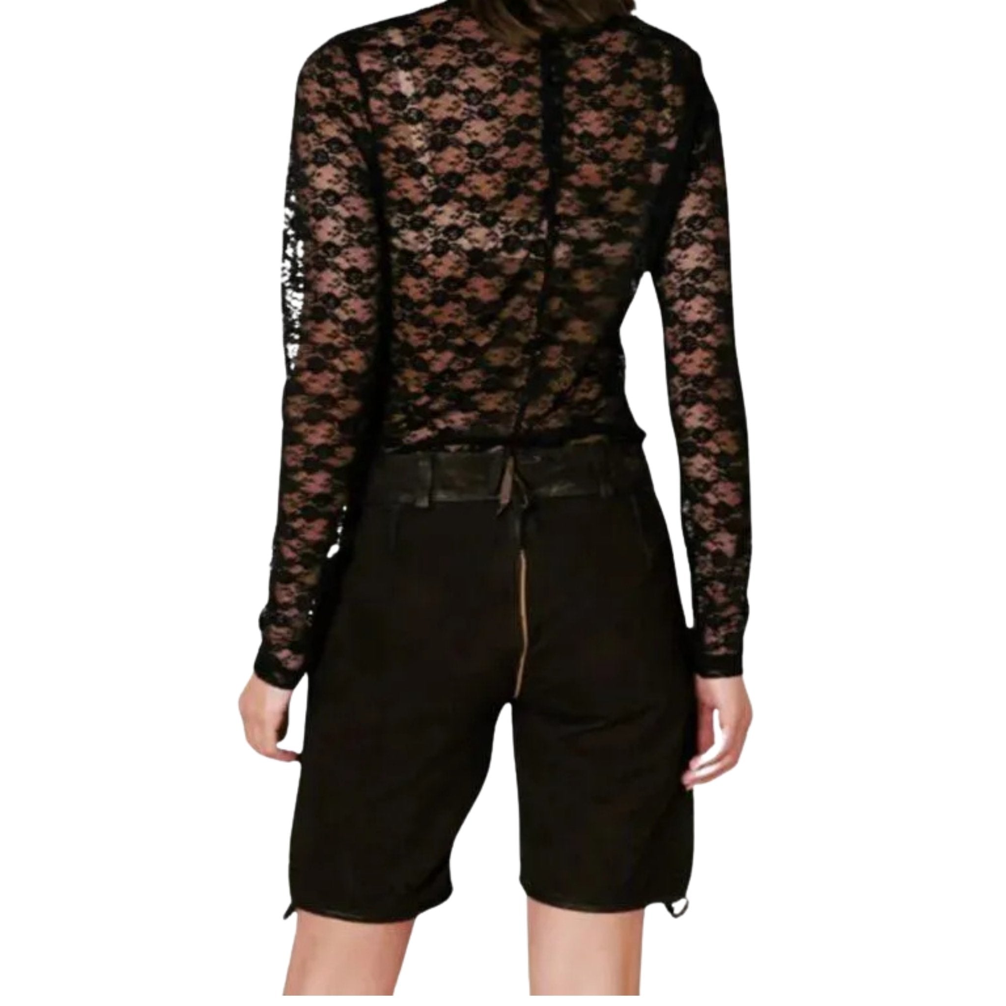 Women's Black Long Lederhosen with Edelweiss Detail