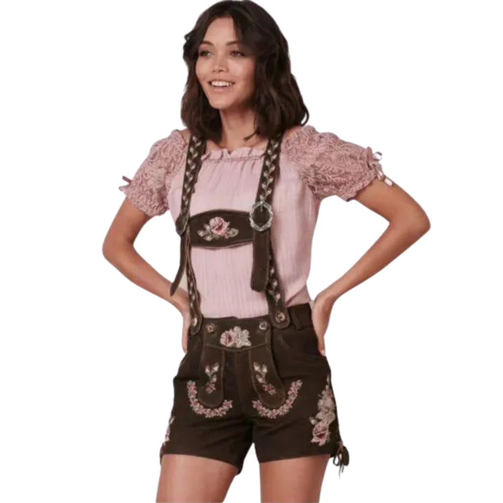 Rose Embroidered Lederhosen Shorts – Oktoberfest