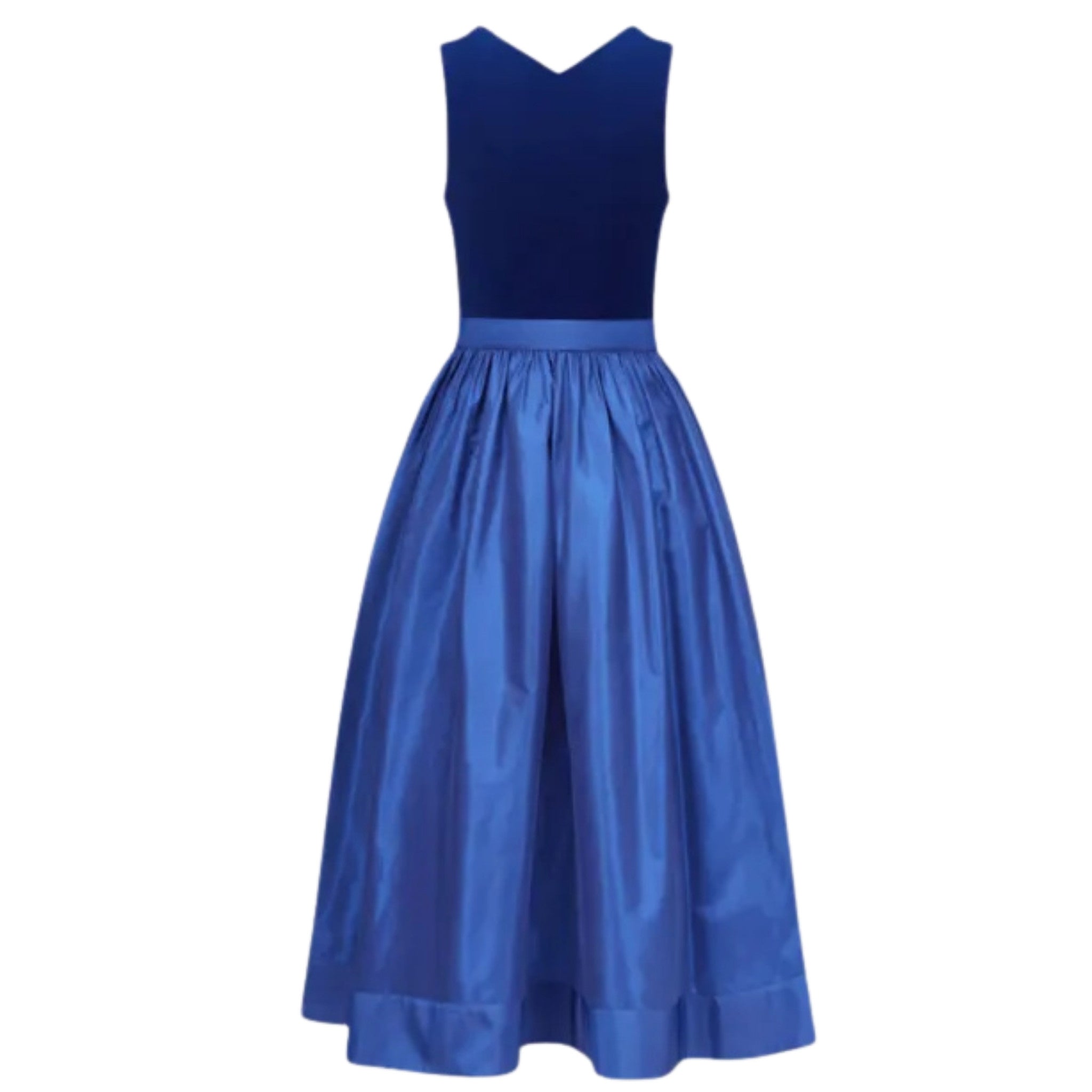 Royal Blue Velvet Bow Waist Dress with V-Neck Back