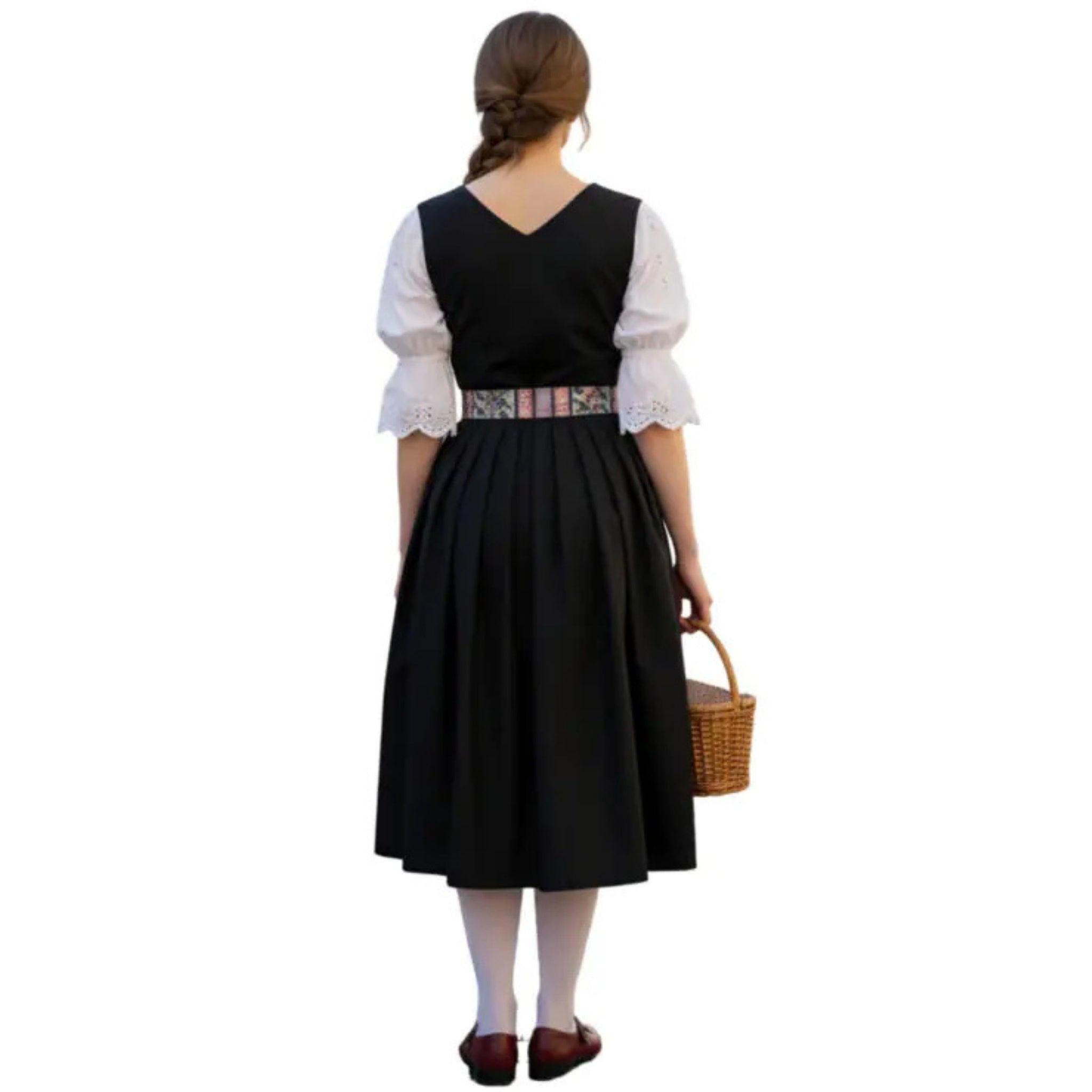 Black Dirndl Dress with Floral Striped Skirt
