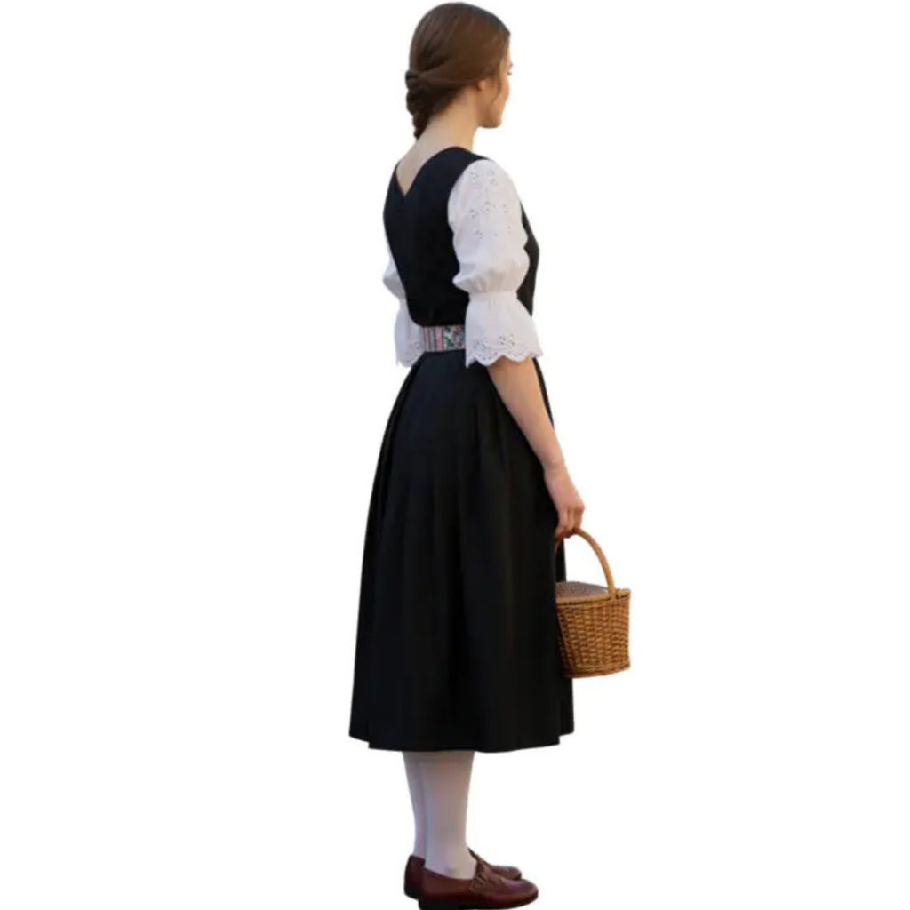 Black Dirndl Dress with Floral Striped Skirt