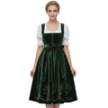 Green Velvet Dirndl Dress with Embroidered Skirt Hem