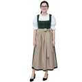 Green Dirndl Dress with Beige Apron and Bow Waist