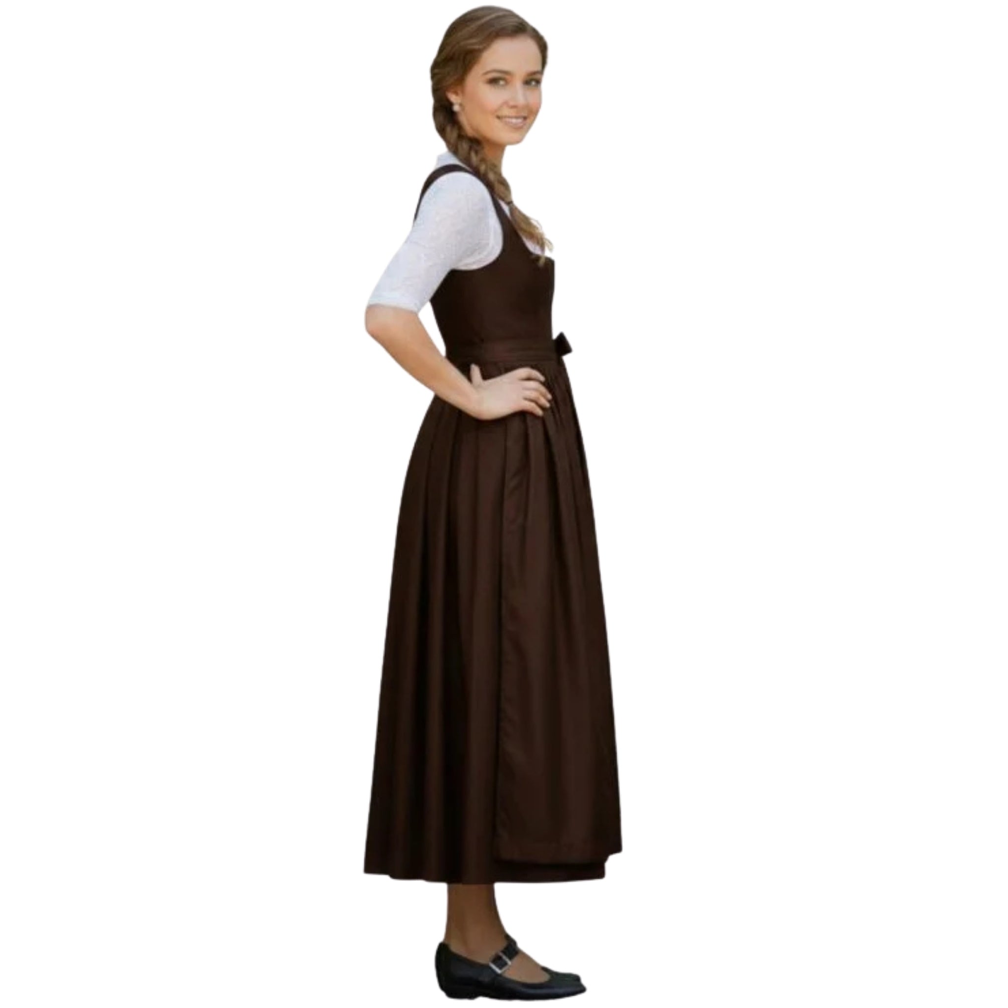 Brown Dirndl Dress with White Lace Blouse