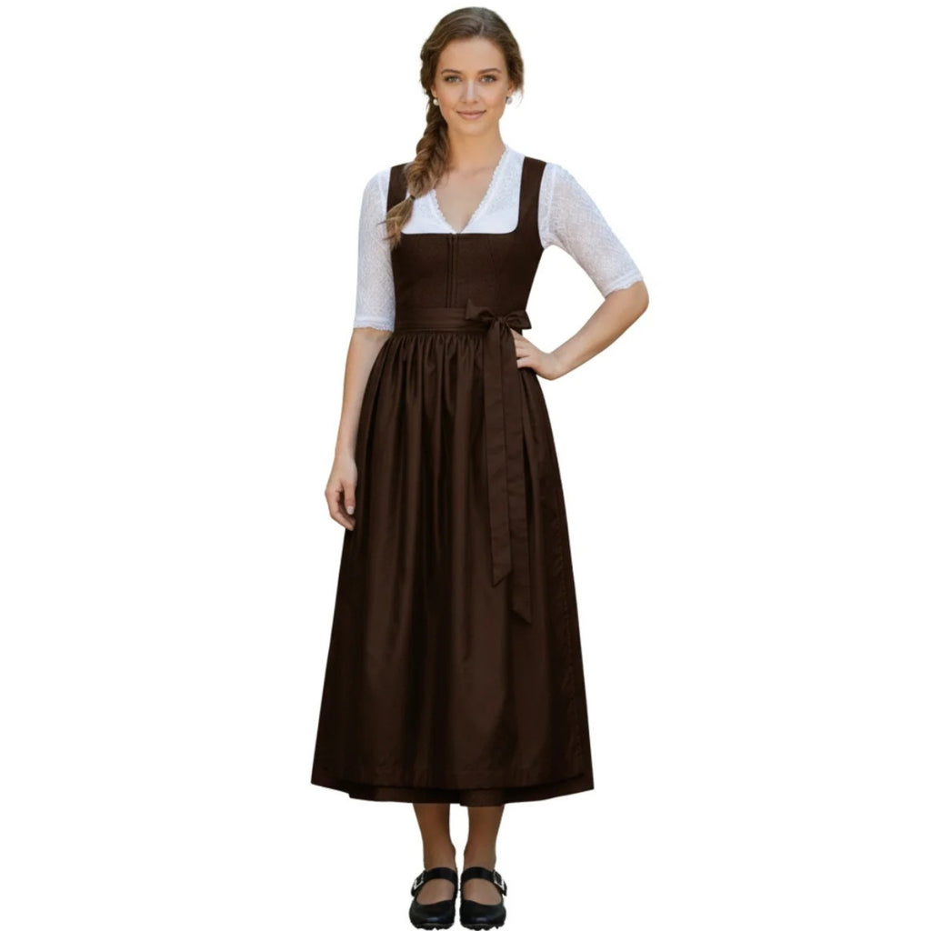Brown Dirndl Dress with White Lace Blouse