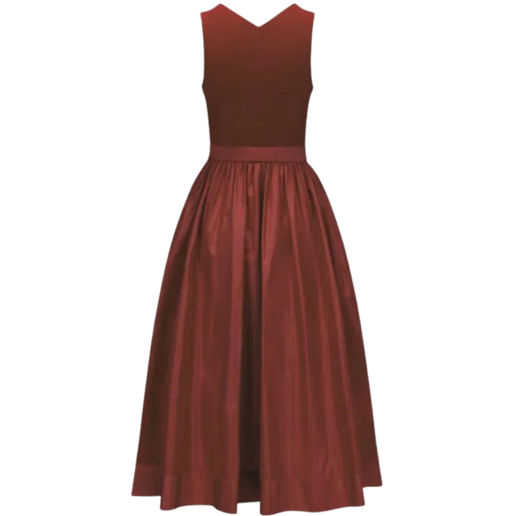 Burgundy Satin Midi Dress with Bow Waist and V-Back