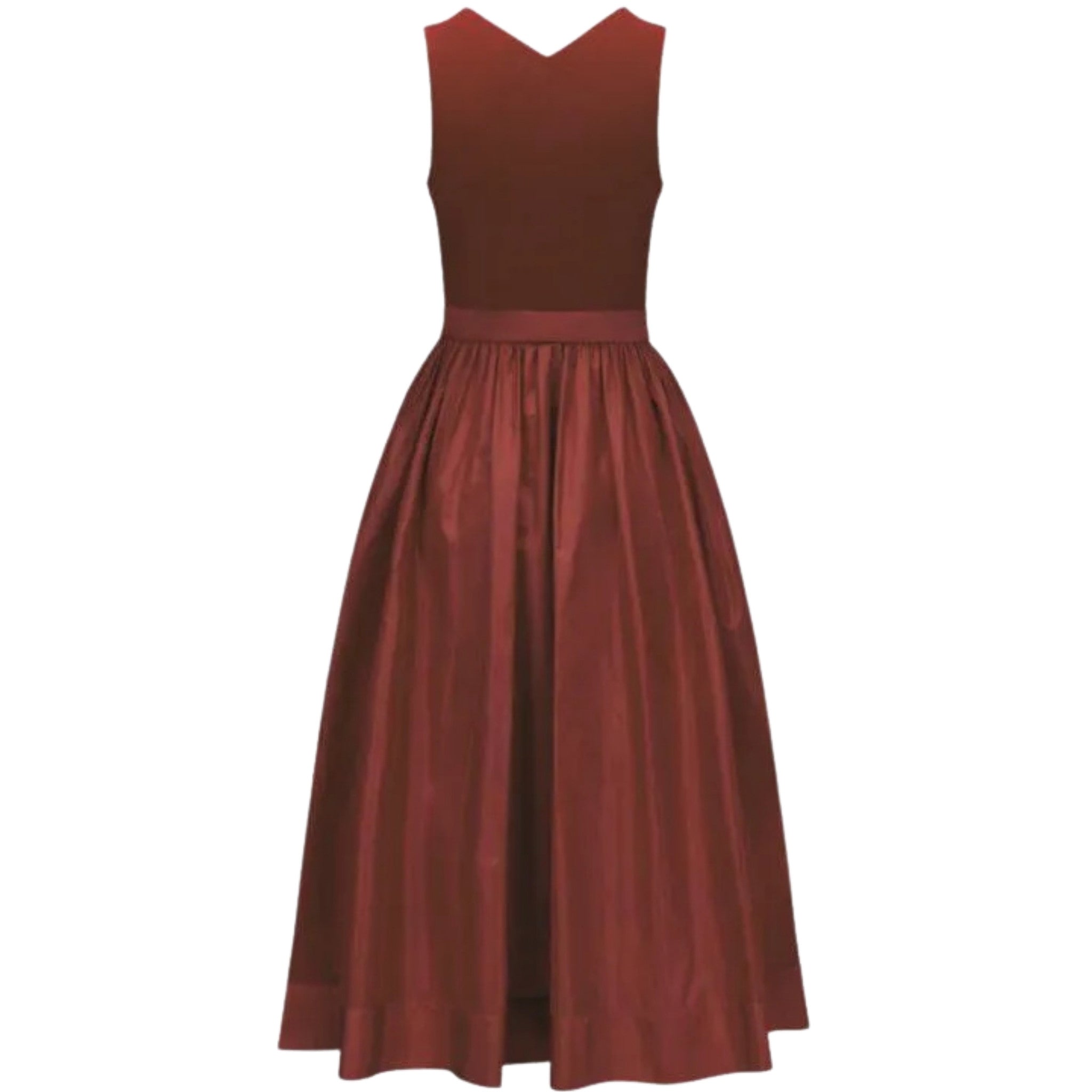Burgundy Satin Midi Dress with Bow Waist and V-Back
