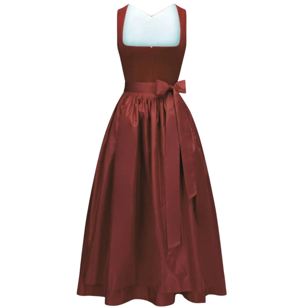Burgundy Satin Midi Dress with Bow Waist and V-Back
