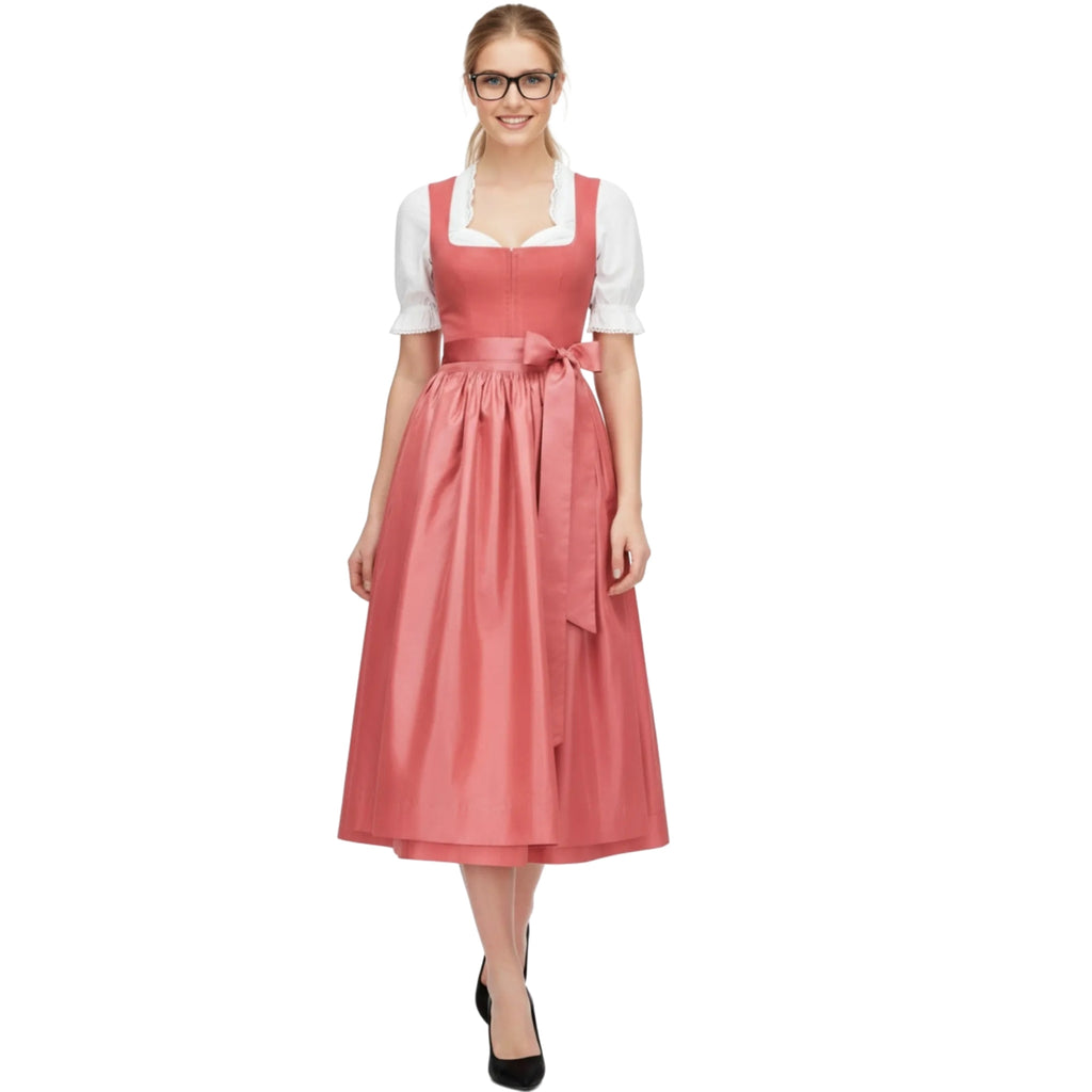 Rose Pink Dirndl Dress with Satin Bow Waist