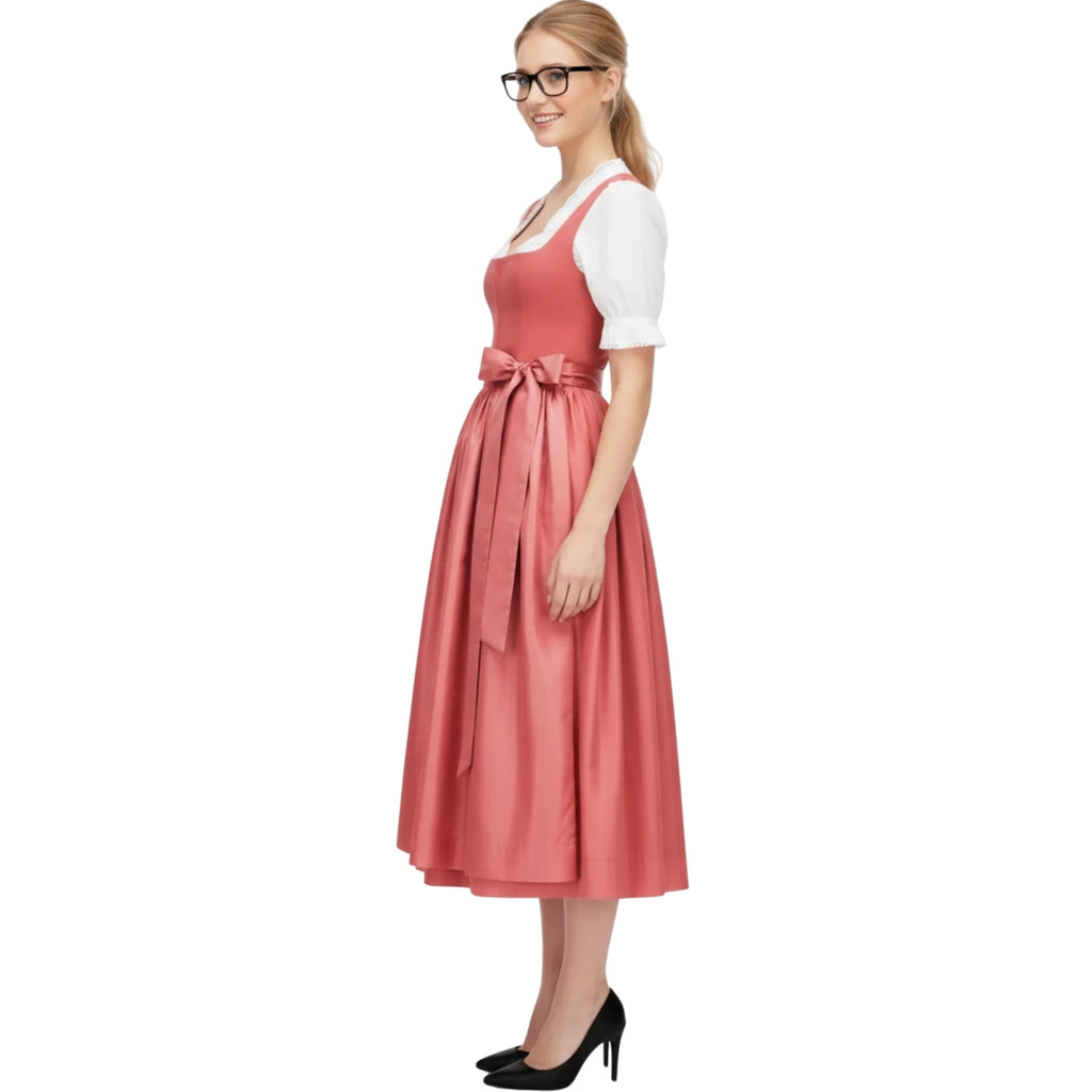 Rose Pink Dirndl Dress with Satin Bow Waist