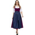Magenta Velvet Dirndl Dress with Navy Satin Apron