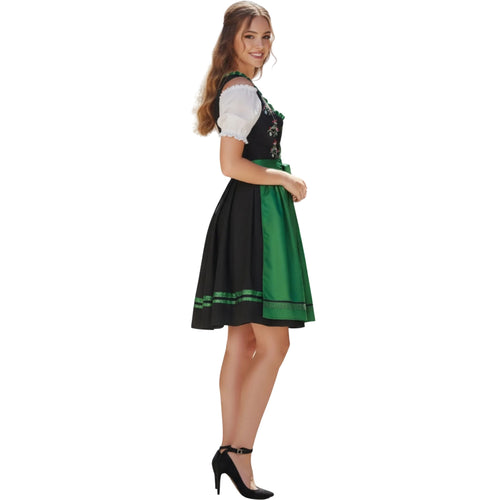 Black Embroidered Dirndl Dress with Green Apron