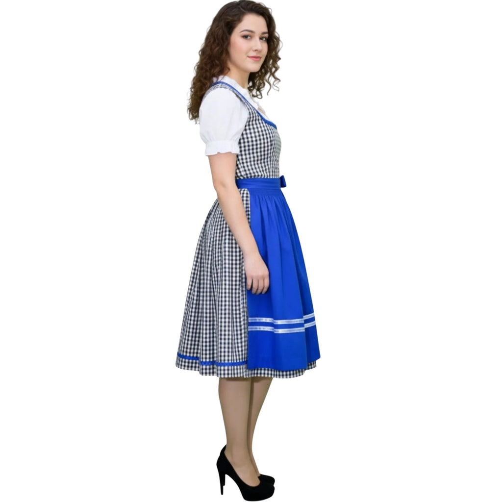 Gingham Dirndl Dress with Royal Blue Apron
