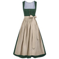 Green Dirndl Dress with Beige Apron and Button Front