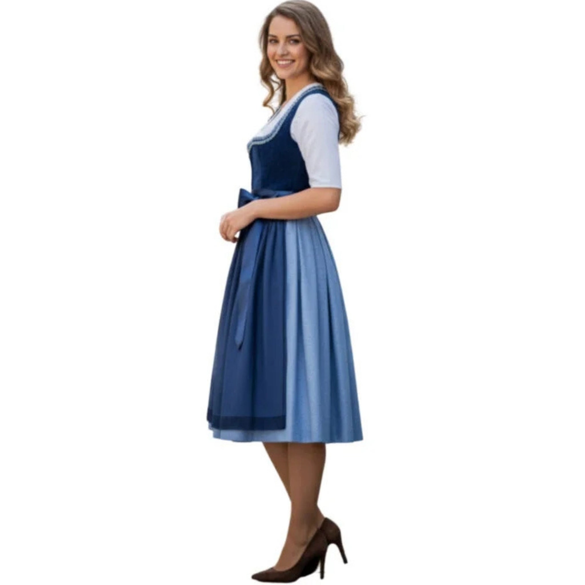 Navy Velvet Dirndl Dress with V-Neck Trim