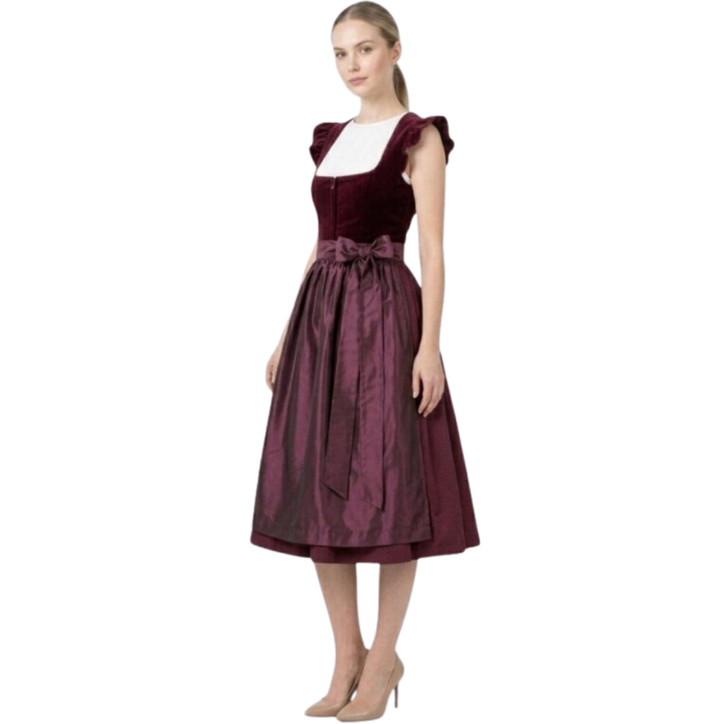 Plum Velvet Dirndl Dress with Ruffle Sleeves
