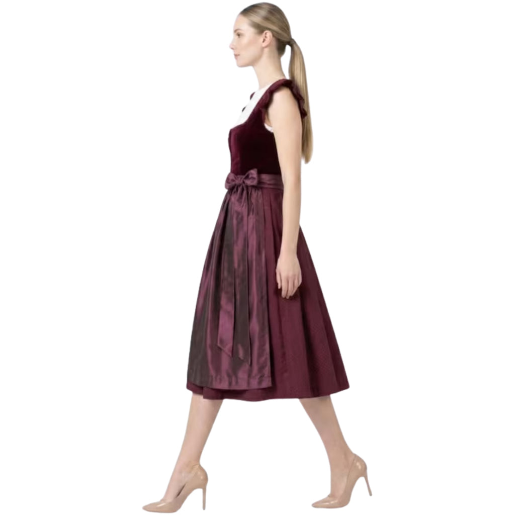 Plum Velvet Dirndl Dress with Ruffle Sleeves