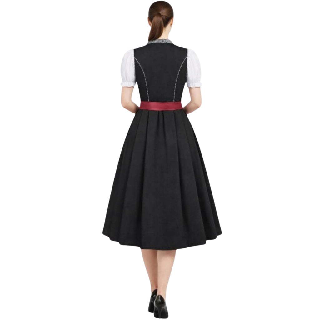 Black Dirndl Dress with Red Lace-Up Bodice