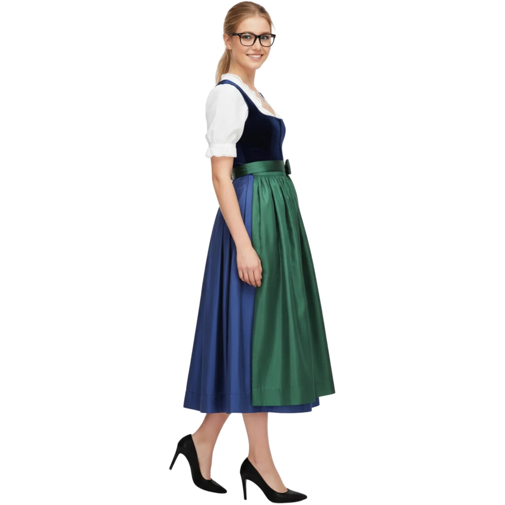 Navy Velvet Dirndl Dress with Green Apron Bow