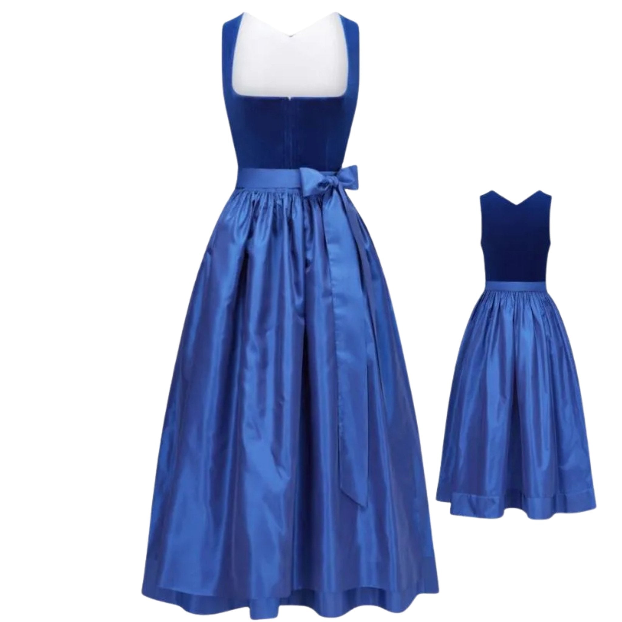 Royal Blue Velvet Bow Waist Dress with V-Neck Back