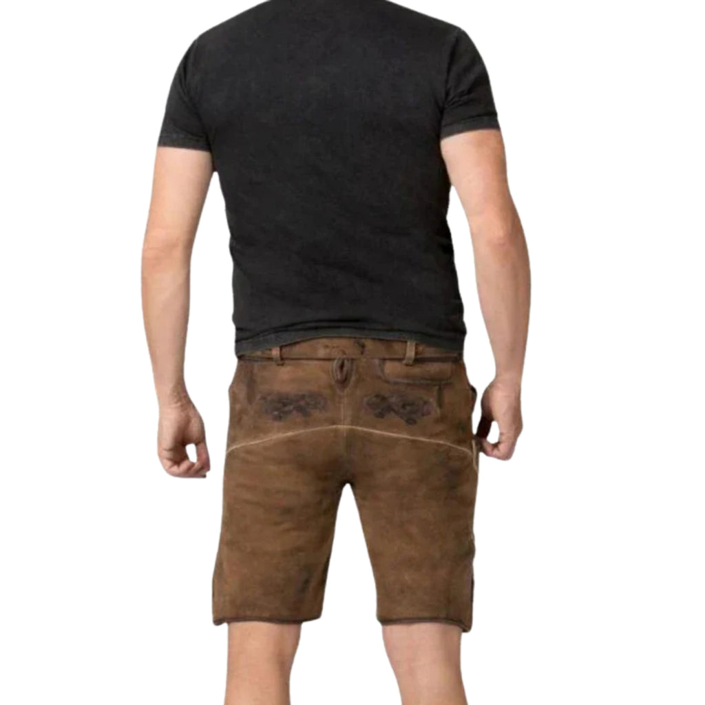 Men's Brown Leather Lederhosen | Oktoberfest Shorts