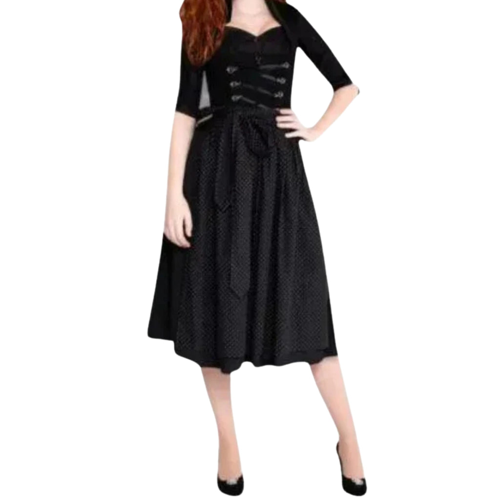Black Dirndl Dress with Lace-Up Bodice and Dot Skirt