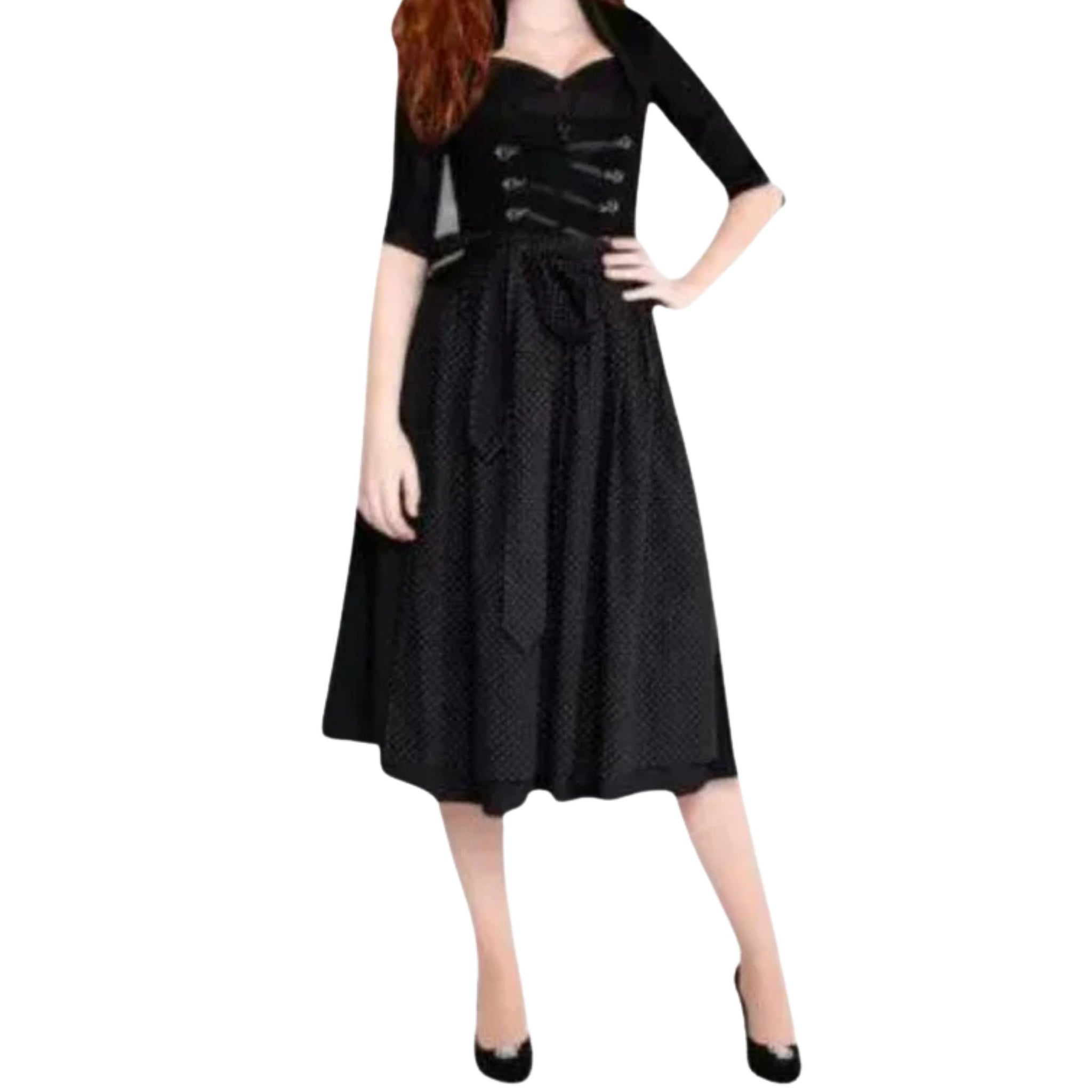 Black Dirndl Dress with Lace-Up Bodice and Dot Skirt