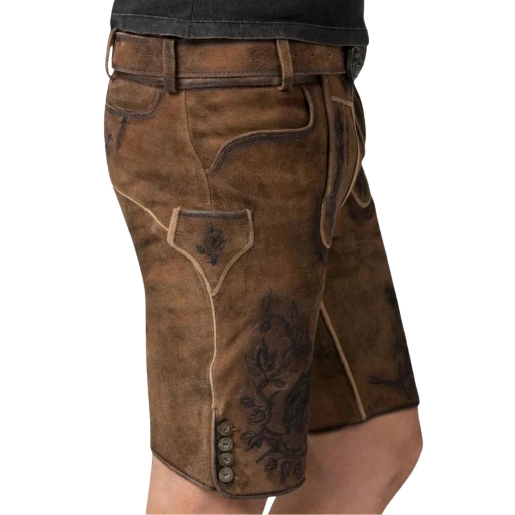 Men's Brown Leather Lederhosen | Oktoberfest Shorts