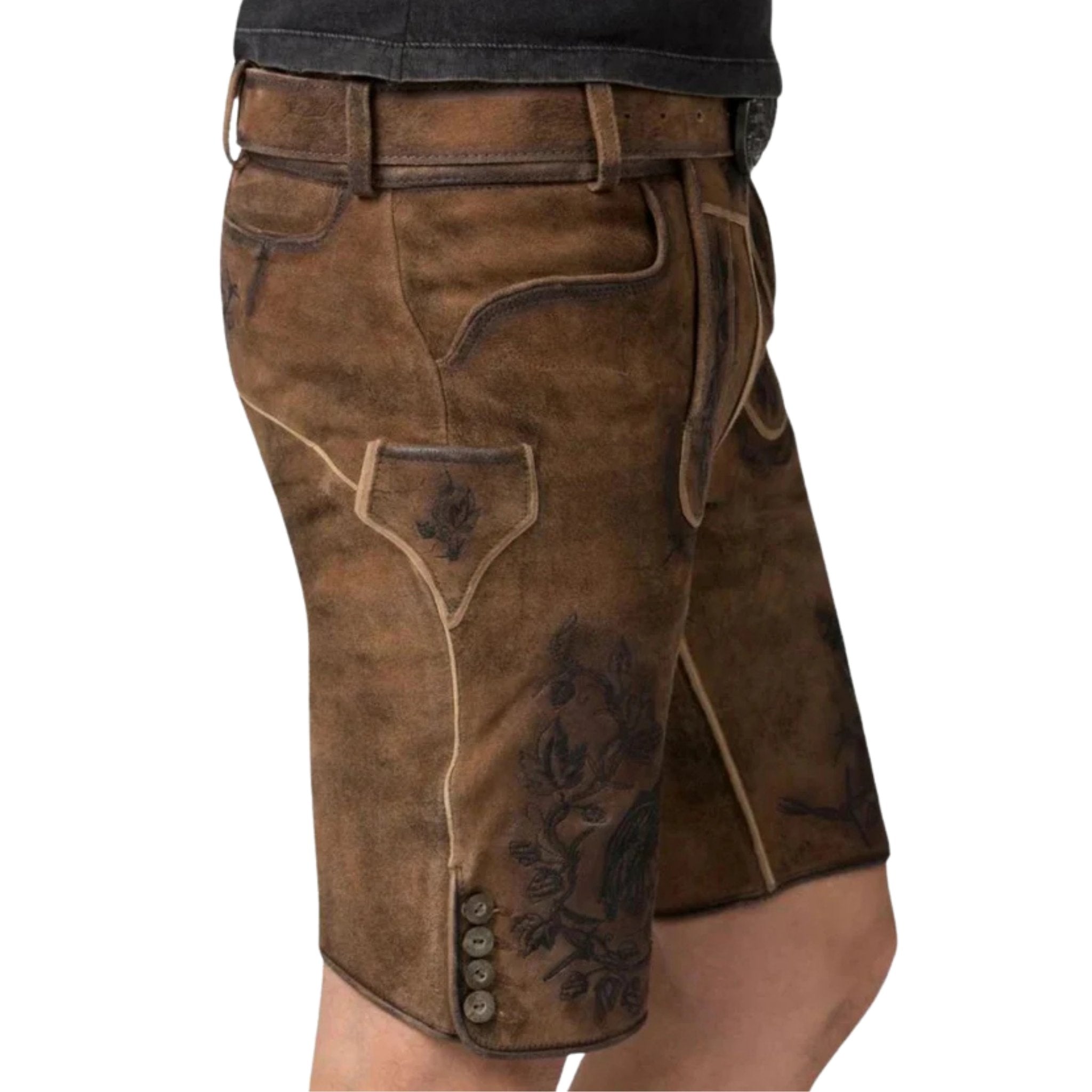 Men's Brown Leather Lederhosen | Oktoberfest Shorts