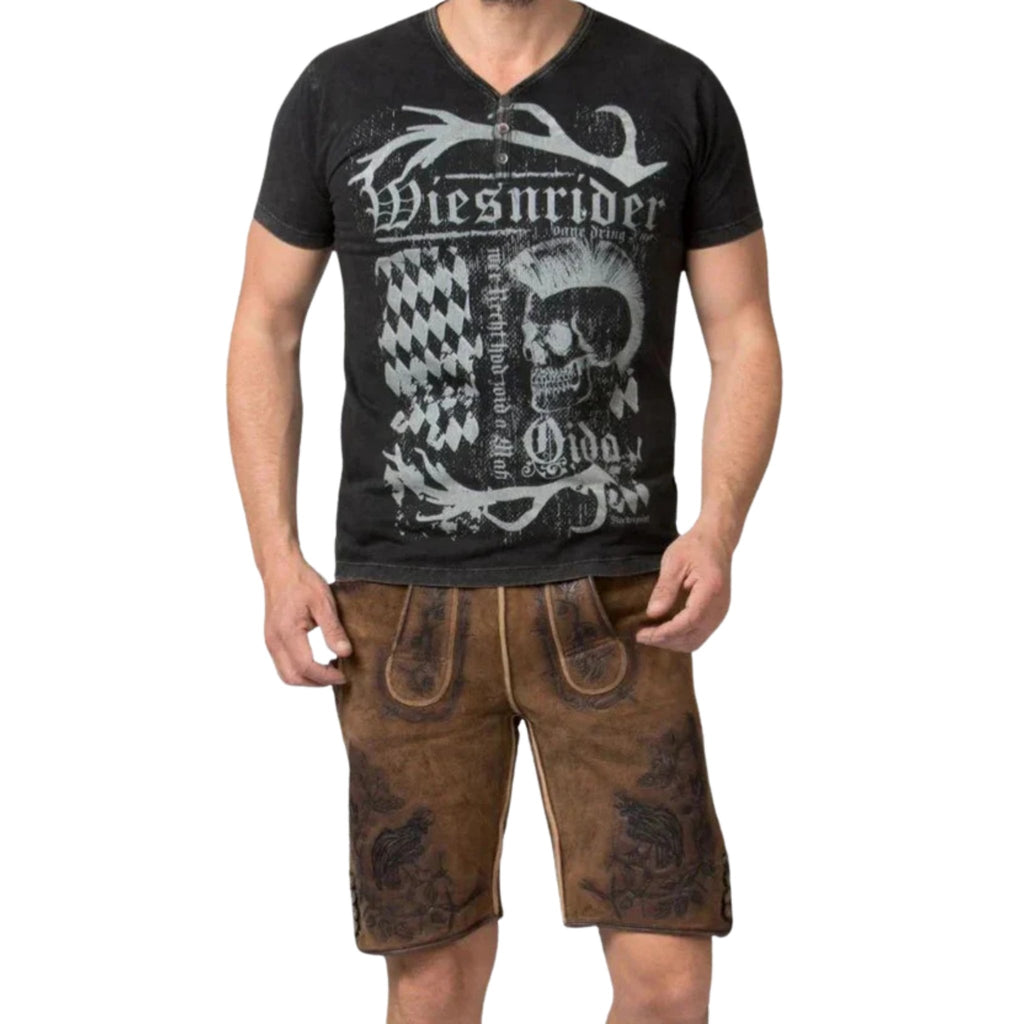 Men's Brown Leather Lederhosen | Oktoberfest Shorts