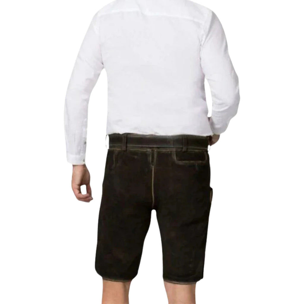 Men's Black Leather Lederhosen with Embroidery & Belt