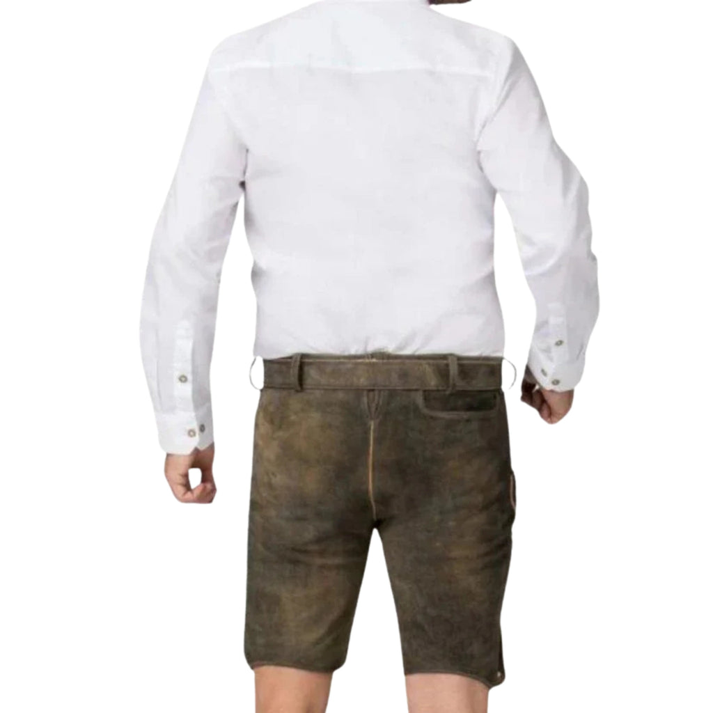 Men's Green Leather Lederhosen with Belt & Buckle