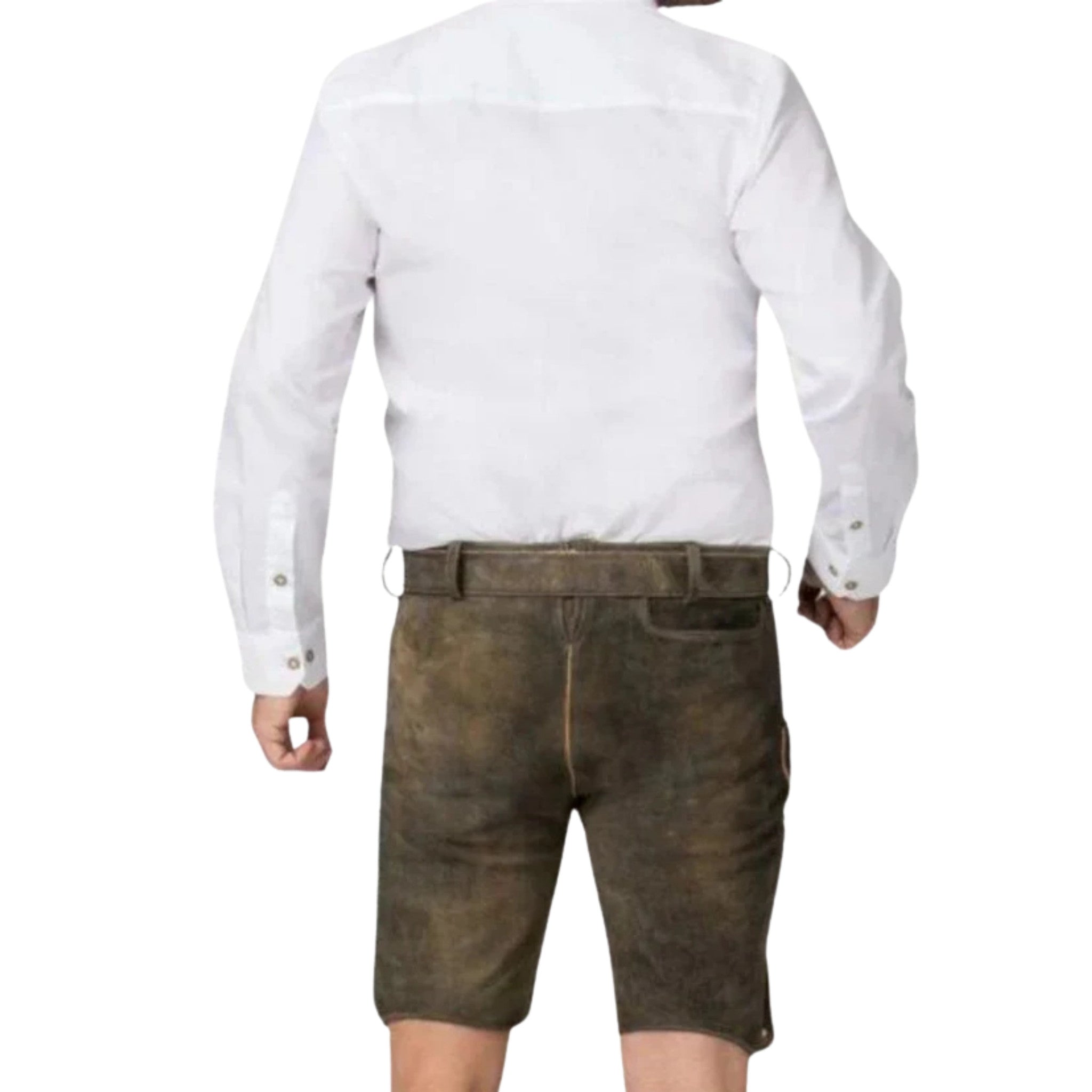 Men's Green Leather Lederhosen with Belt & Buckle