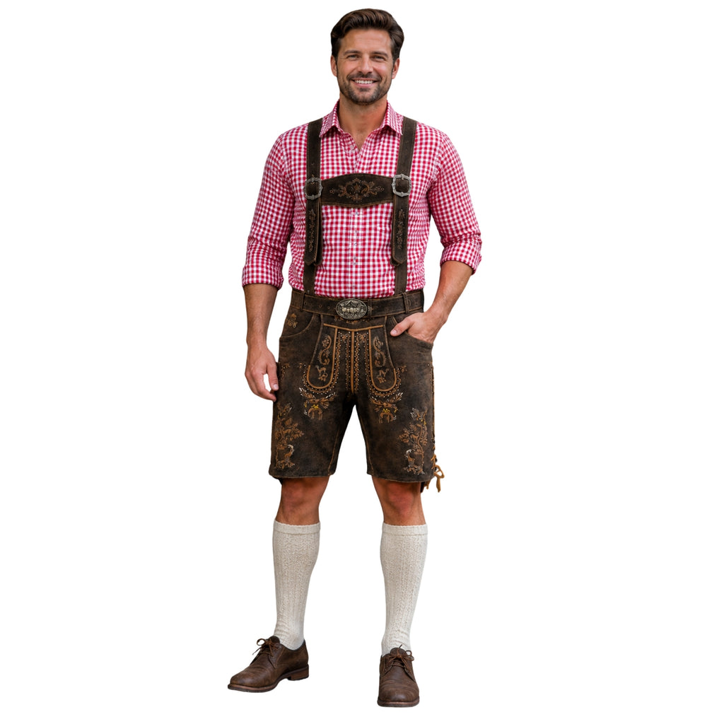 Men's Embroidered Leather Lederhosen Shorts w/ Straps