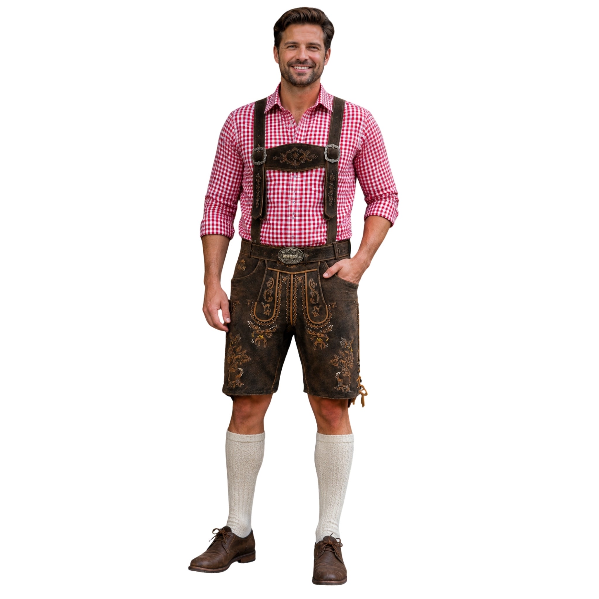 Men's Embroidered Leather Lederhosen Shorts w/ Straps
