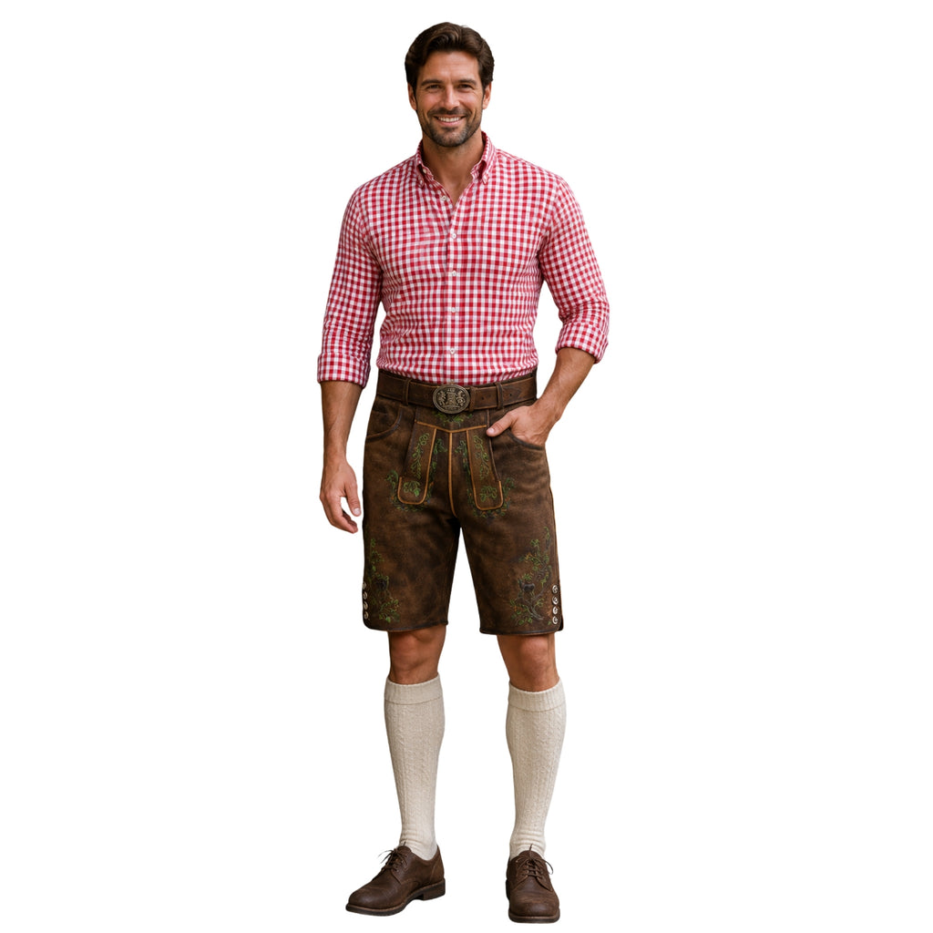 Men's Vine Embroidered Lederhosen with Deer Motif