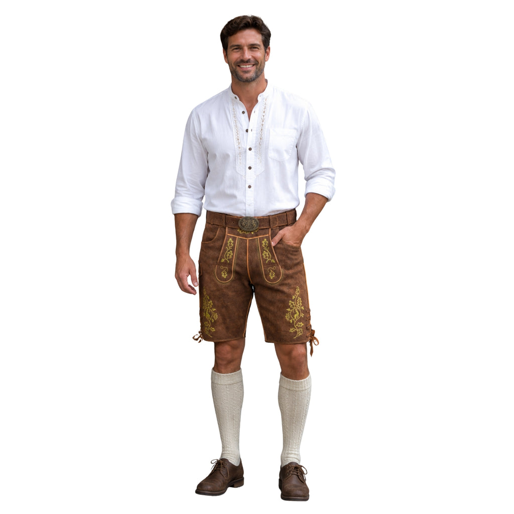 Men's Oak Leaf Embroidered Lederhosen with Belt