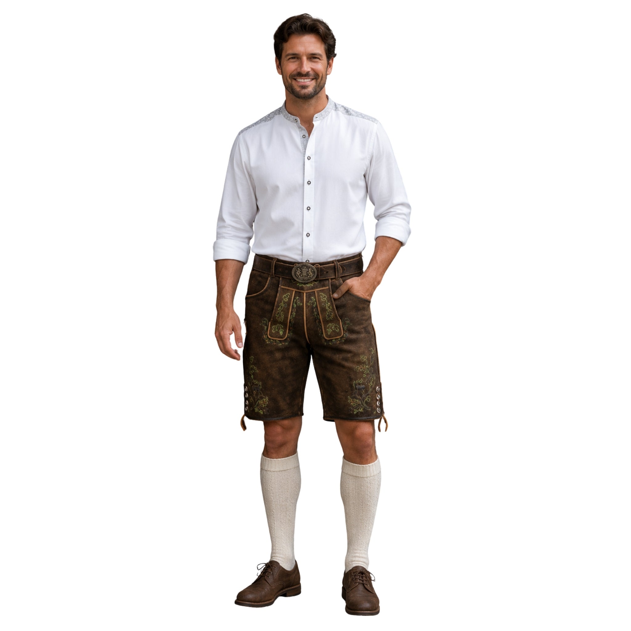 Men's Vine Embroidered Lederhosen with Deer Motif