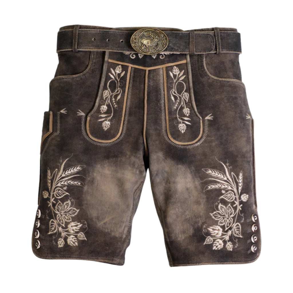 Men's Charcoal Hops Embroidered Lederhosen Shorts
