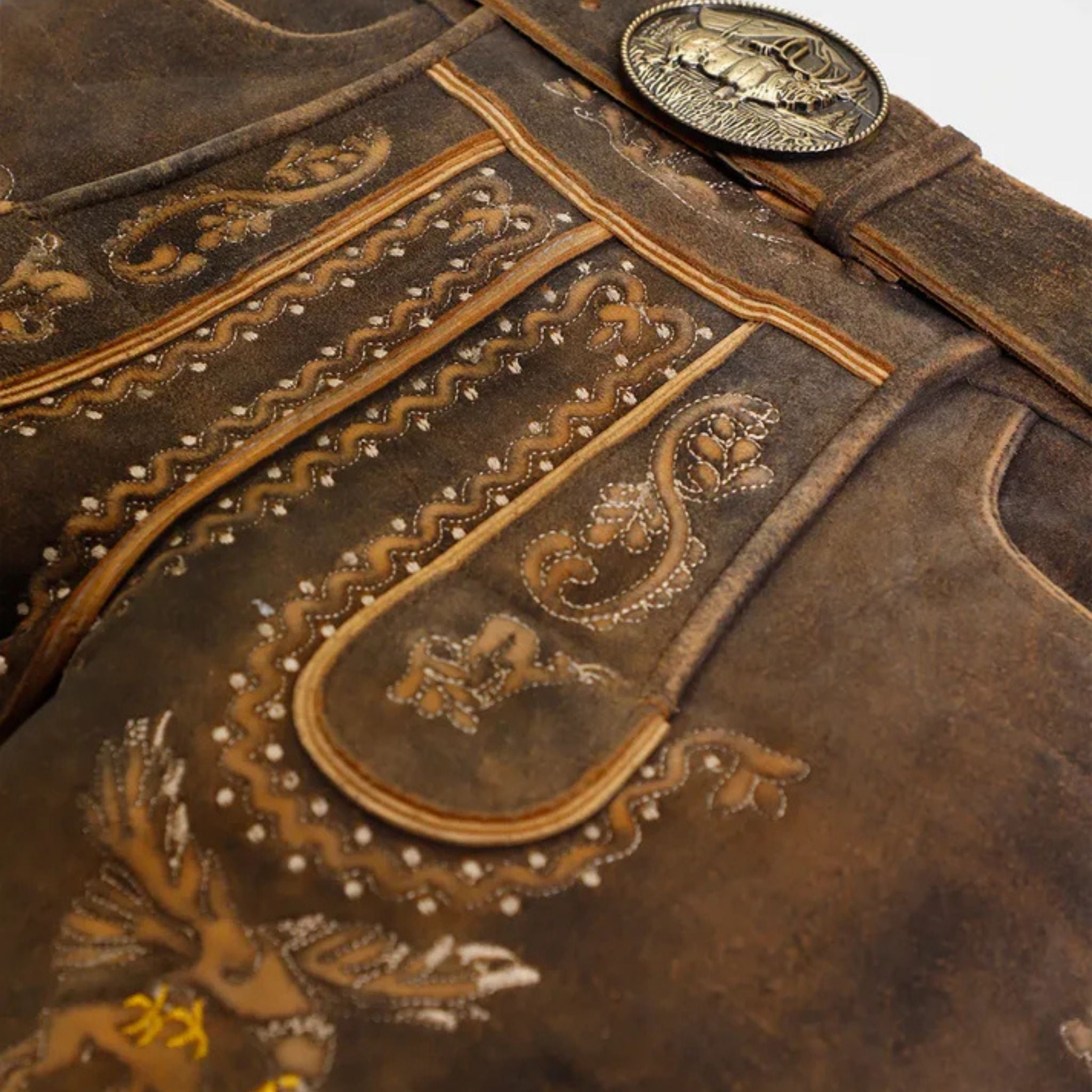 Men's Embroidered Leather Lederhosen Shorts w/ Straps