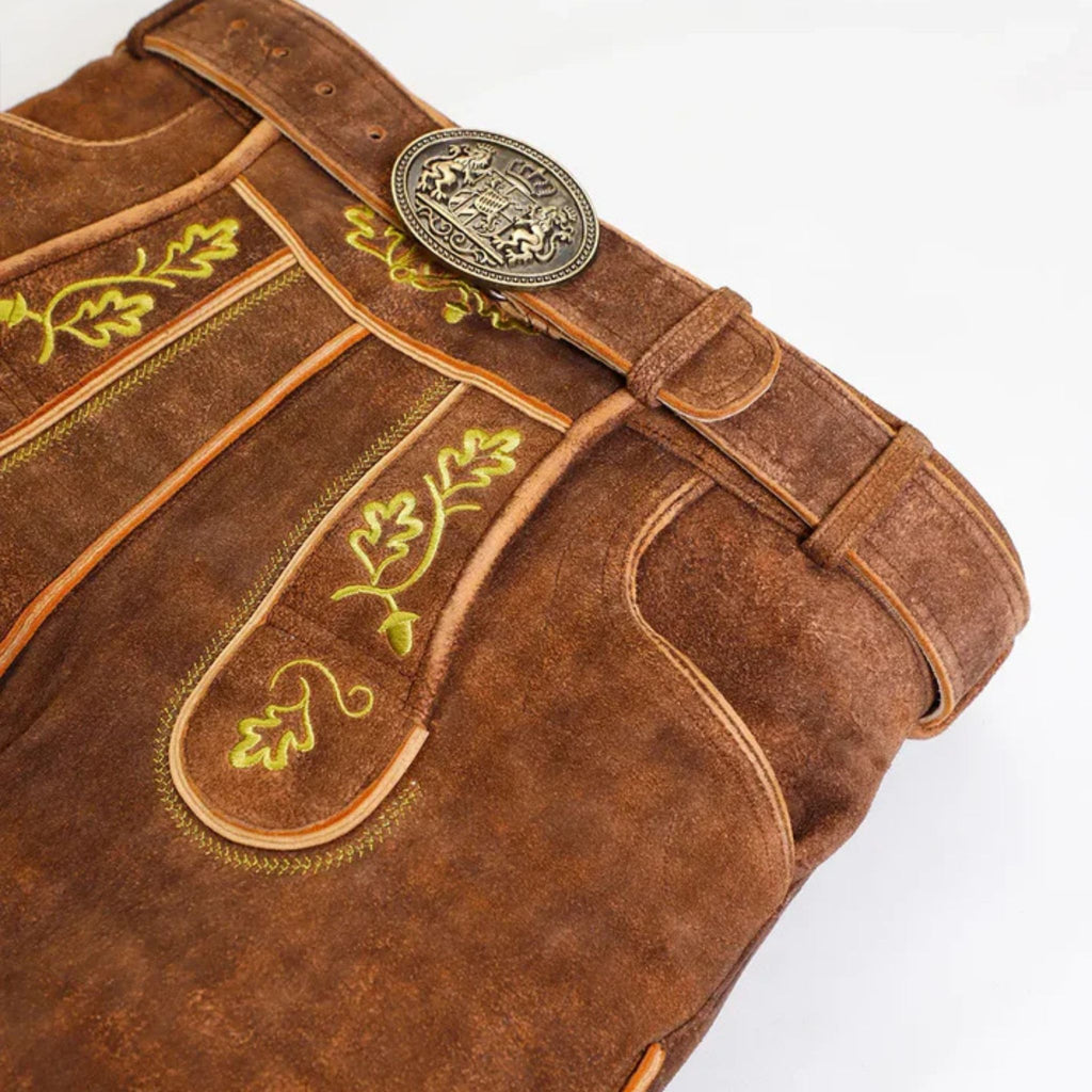 Men's Oak Leaf Embroidered Lederhosen with Belt