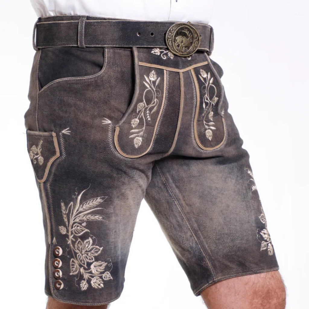 Men's Charcoal Hops Embroidered Lederhosen Shorts