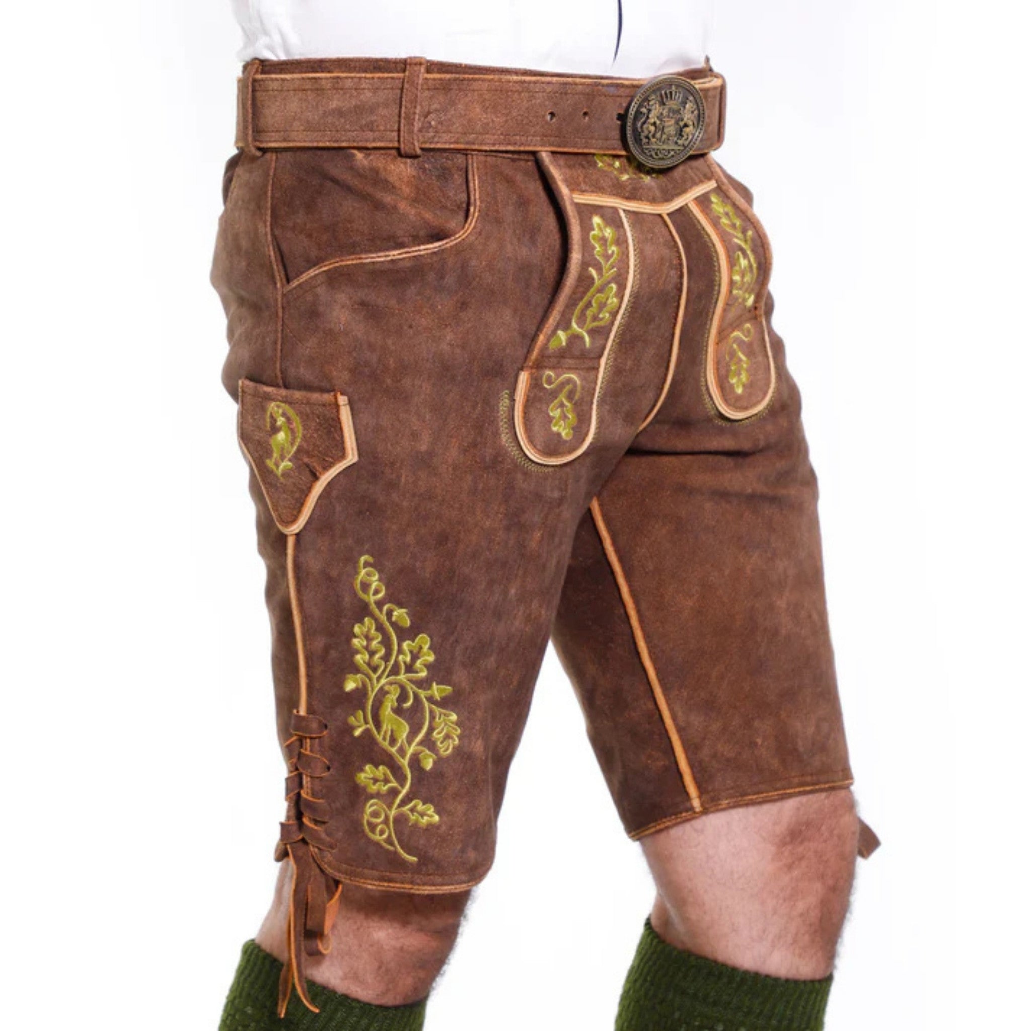 Men's Oak Leaf Embroidered Lederhosen with Belt