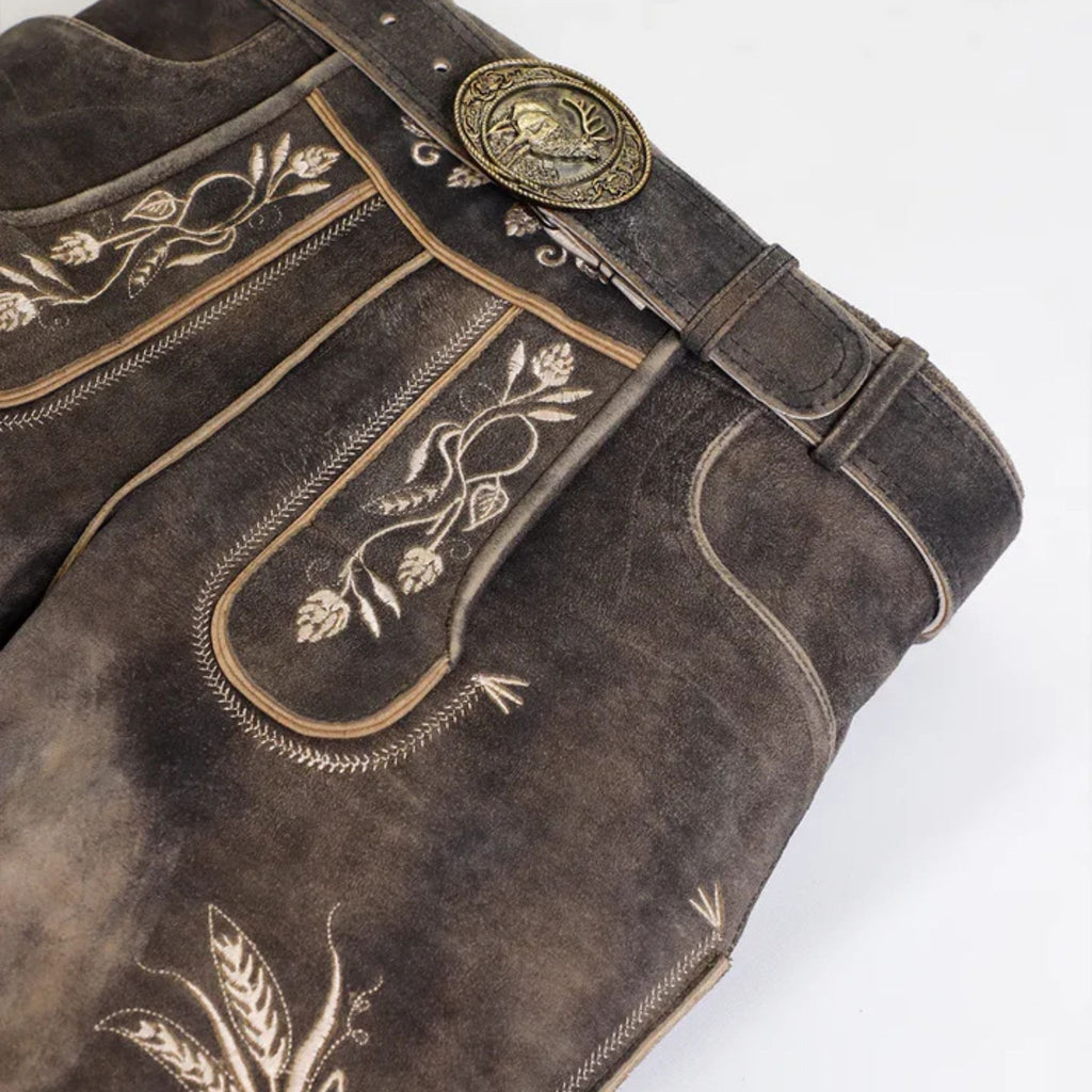 Men's Charcoal Hops Embroidered Lederhosen Shorts