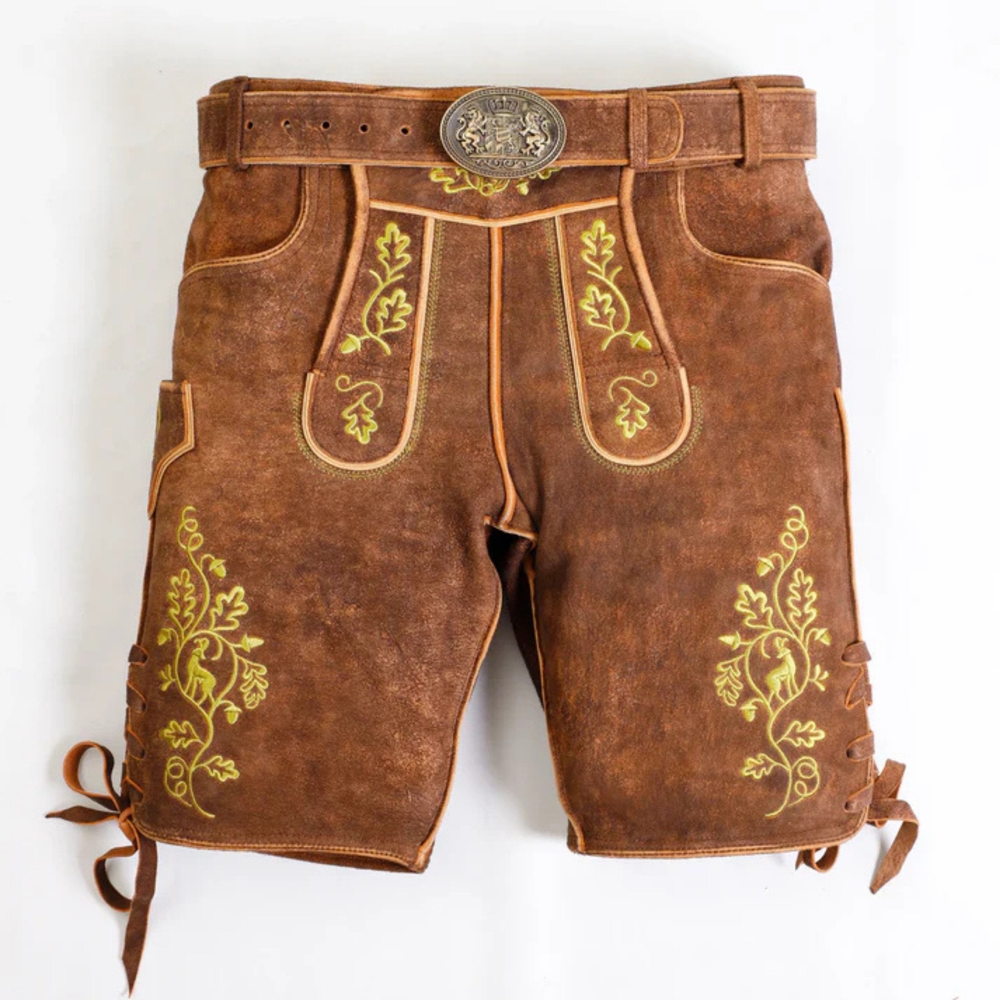 Men's Oak Leaf Embroidered Lederhosen with Belt